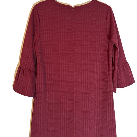Banana Republic Plaid Textured Burgundy Dress With 3/4 Bell Sleeves Size M - Picture 9 of 12